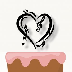 Zápich na dort - srdce a noty 
